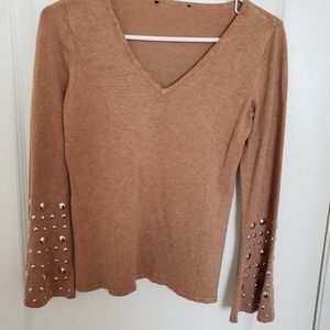 INC Stud Bell Sleeves V Neck Soft Sweater